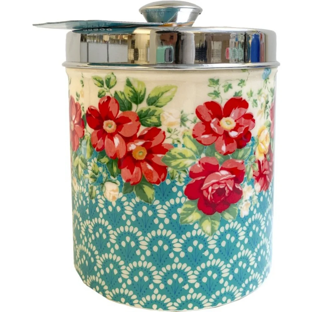 🌺🛍️ New Pioneer Woman Vintage Floral Metal 80 oz Treat Jar / Canister , Qty 1 - Picture 3 of 7